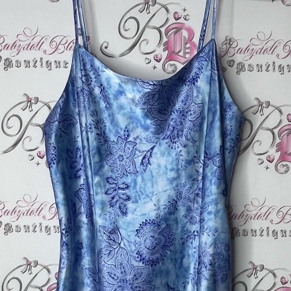 Versailles dress paisley Blue Floral Slip shiny shimmer boho Dress - Picture 3 of 7